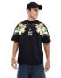 HUGO Red diblostee oversized t-shirt in black with sleeve placement floral print