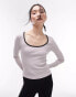 Topshop contrast long sleeve top in stone Серый, S - EU 36-38 - фото #1