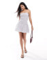 ASOS DESIGN drop waist shirred bandeau mini dress in stripe Weiß gestreift, S - EU 36-38 - фото #3