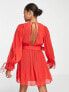 Фото #2 товара ASOS DESIGN Petite pleated blouson sleeve mini dress with belt detail in red