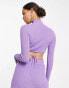 Фото #8 товара ASOS DESIGN Petite co-ord crop knitted top with tie detail in purple