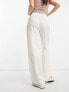 Vero Moda Petite linen touch soft tailored wide leg trousers in white