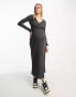 Фото #8 товара ASOS DESIGN Maternity waffle twist front midi dress with long sleeve in dark grey