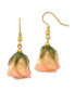 Lacquer Dipped Cream and Pink Real Rose Gold-tone Dangle Earrings