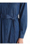 LCW Modest Gömlek Yaka Düz Uzun Kollu Kadın Jean Elbise