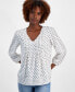 ფოტო #1 პროდუქტის Women's Diamond-Dot Pintucked Peasant Blouse