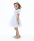 Toddler Girls Cap Sleeves 3D Floral Mesh Social Dress