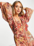 Фото #4 товара River Island button detail mini dress in pink paisley print