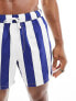 ASOS DESIGN swim shorts in short length in white and navy stripe