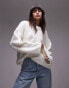 Topshop knitted boxy fluffy crew jumper in ivory