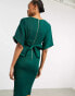 Фото #2 товара Closet London ribbed pencil dress with tie belt in emerald green