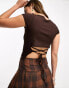 Cotton On tie detail backless crop top in dark brown