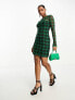 Фото #1 товара Monki long sleeve mesh dress in green check