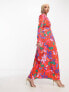 Фото #3 товара ASOS DESIGN pleated detail waist maxi dress in red abstract print