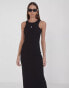 4th & Reckless premium ribbed embroidered logo racerneck maxi dress in black