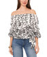 Фото #1 товара Women's Floral Off The Shoulder Bubble Sleeve Tie Front Blouse