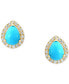 ფოტო #3 პროდუქტის EFFY® Turquoise & Diamond (1/5 ct. t.w.) Halo Stud Earrings in 14k Gold