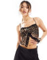 Фото #1 товара ASOS DESIGN lace and mesh mix split front cami top in leopard print