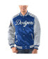 ფოტო #1 პროდუქტის Men's Royal, White Los Angeles Dodgers Varsity Satin Full-Snap Jacket
