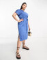 Фото #2 товара Vila Curve satin t-shirt midi dress with tie waist in blue