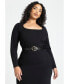 Фото #3 товара Plus Size Shaped Neckline Ponte Dress