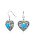 ფოტო #1 პროდუქტის Boho Bali Style Scroll Filigree Blue Turquoise Gemstone Heart Shaped Dangling Earrings For Women Oxidized .925 Sterling Silver Fish Hook