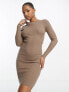 Фото #1 товара Pieces ribbed knit mini dress in camel