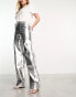 Mango straight leg jeans in metallic silver