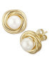 ფოტო #1 პროდუქტის Love Knot Pearl (5 mm) Stud Earrings Set in 14k Yellow Gold