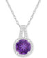 ფოტო #1 პროდუქტის Amethyst (1-1/4 ct. t.w.) & Diamond (1/6 ct. t.w.) Halo 18" Pendant Necklace in Sterling Silver (Also in Citrine, Garnet, Peridot, & Blue Topaz)