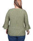 ფოტო #2 პროდუქტის Plus Size 3/4 Bell Sleeve Textured Knit Top