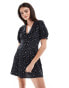 Фото #1 товара Miss Selfridge collared mini tea dress in black bow polka dot print