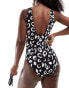 Фото #4 товара Threadbare scoop neck swimsuit with low back in black & white leopard print