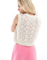 ASOS DESIGN Petite knitted tank top in pointelle stitch with bow detail in cream