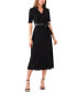 Фото #6 товара Women's V-Neck Faux-Leather-Trim Tie-Waist Dress