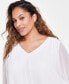 Фото #3 товара Plus Size Double-Layer Sheer-Sleeve V-Neck Blouse