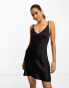 Фото #4 товара ASOS DESIGN high apex satin mini slip dress in hammered satin in black