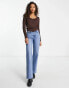 Hollister lace trim sweetheart neckline long sleeve top in brown