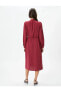 Midi Elbise Uzun Kollu Fırfırlı Düğmeli Beli Bağlamalı