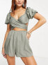 Esmee Exclusive beach wrap front playsuit with shirred back in aloe