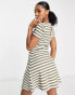 Only short sleeve skater dress in green stripe