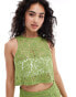 Object cropped lace tank top co-ord in green