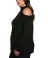 ფოტო #3 პროდუქტის Plus Size Cold Shoulder Long Sleeve Tunic Sweater