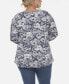 Фото #3 товара Plus Size Pleated Long Sleeve Floral Print Blouse