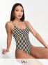 Фото #1 товара Vero Moda Tall tie shoulder swimsuit in cream and black stripe