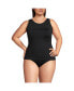Фото #1 товара Plus Size Chlorine Resistant Smoothing Control Mesh High Neck Tankini Swimsuit Top