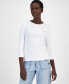 ფოტო #1 პროდუქტის Women's Cotton Scalloped-Neck 3/4-Sleeve Top