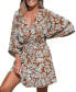 ფოტო #1 პროდუქტის Women's Tropical Leaf Print Tie Waist Mini Beach Dress