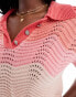 Фото #3 товара Aria Cove knitted cropped scallop edge top with diamante button detail co-ord in pink stripe