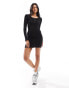 Фото #1 товара Pieces button front long sleeved ribbed mini dress in black